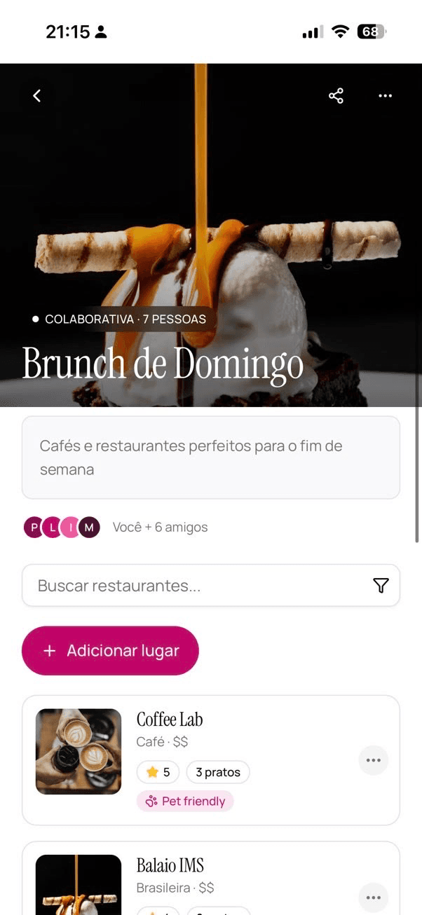 Tela da playlist Brunch de Domingo com capa, colaboradores e lugares