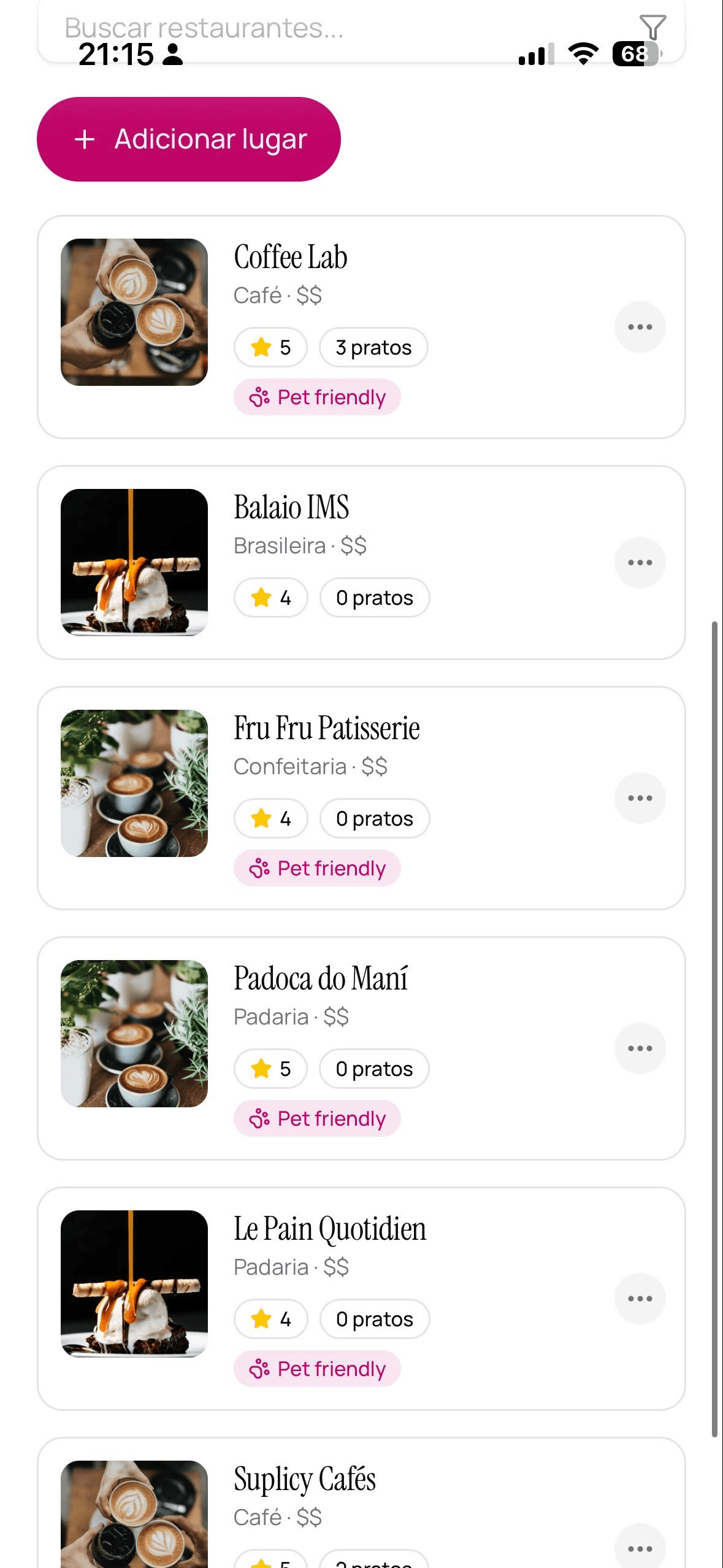 Lista de restaurantes dentro de uma playlist do Dine
