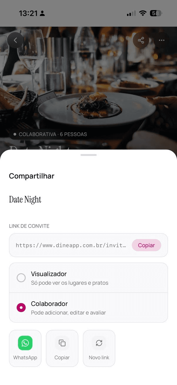Owner compartilhando playlist com link e roles